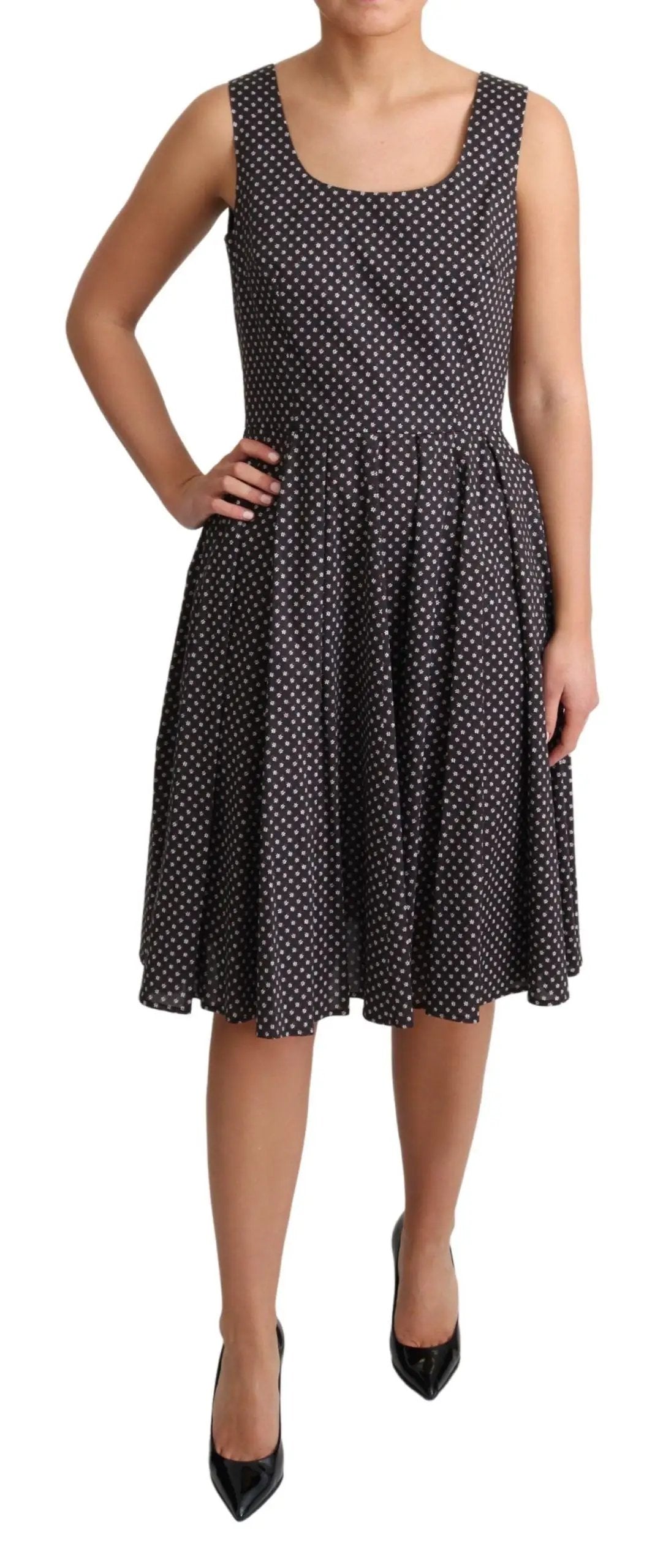 Dolce & Gabbana Black Floral Cotton A-Line Stretch Dress by Dolce & Gabbana