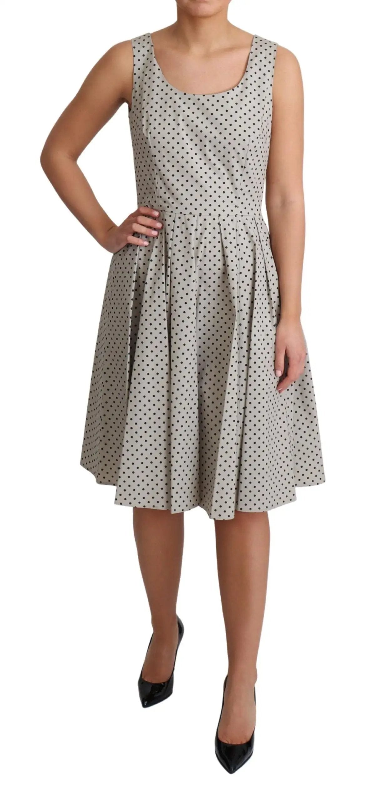 Dolce & Gabbana Beige Polka Dotted Cotton A-Line Dress by Dolce & Gabbana