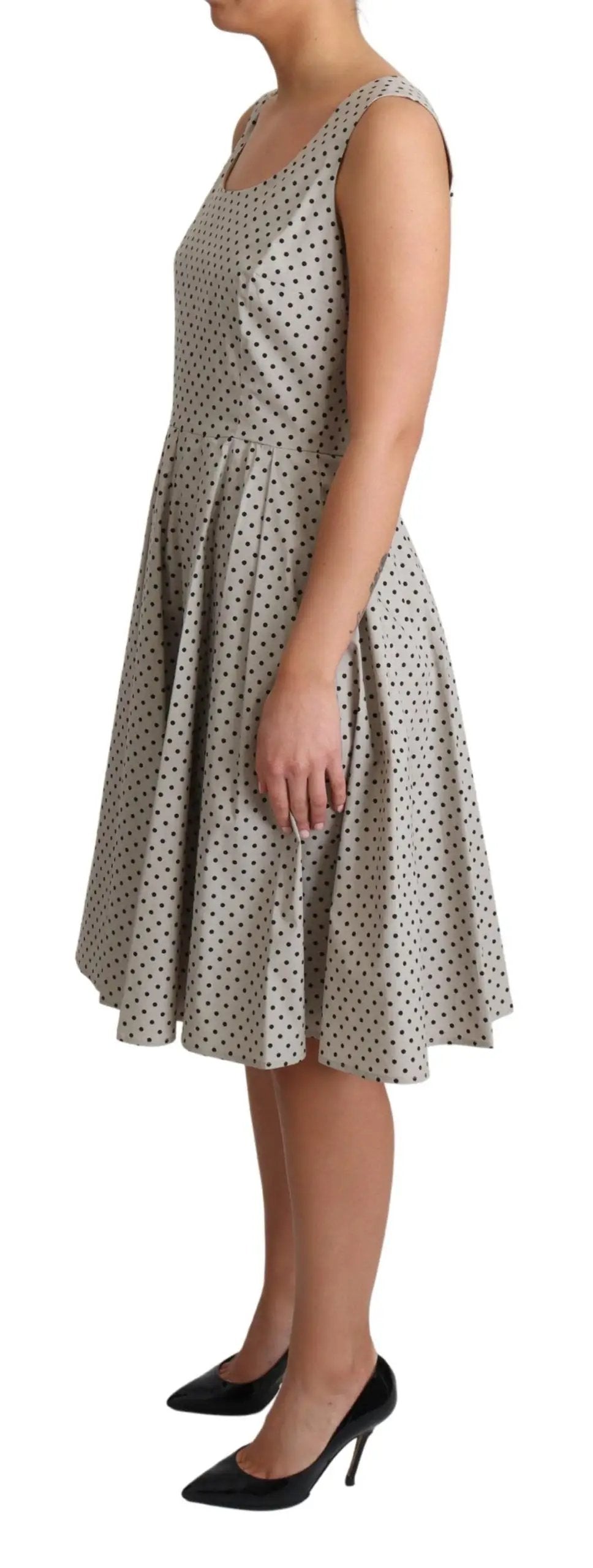 Dolce & Gabbana Beige Polka Dotted Cotton A-Line Dress by Dolce & Gabbana