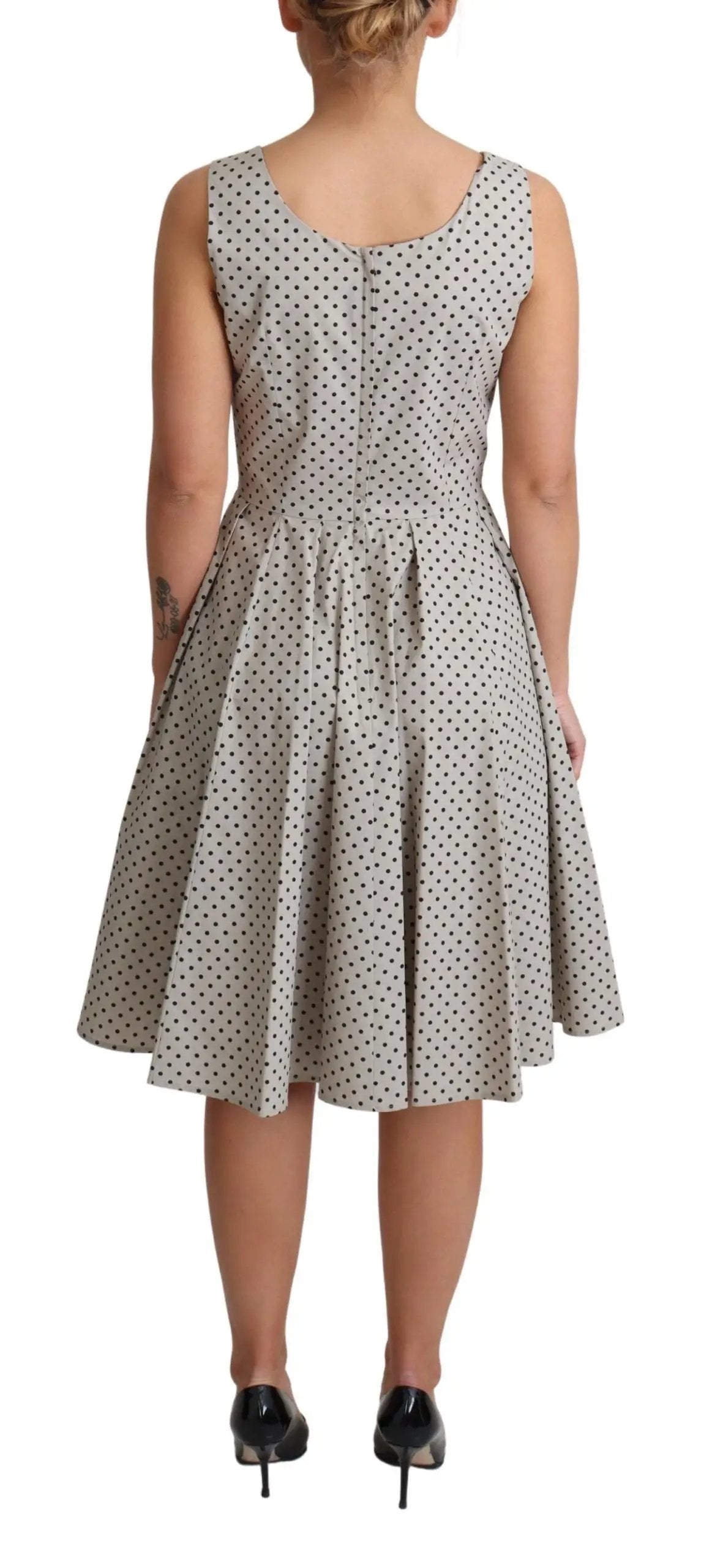 Dolce & Gabbana Beige Polka Dotted Cotton A-Line Dress by Dolce & Gabbana
