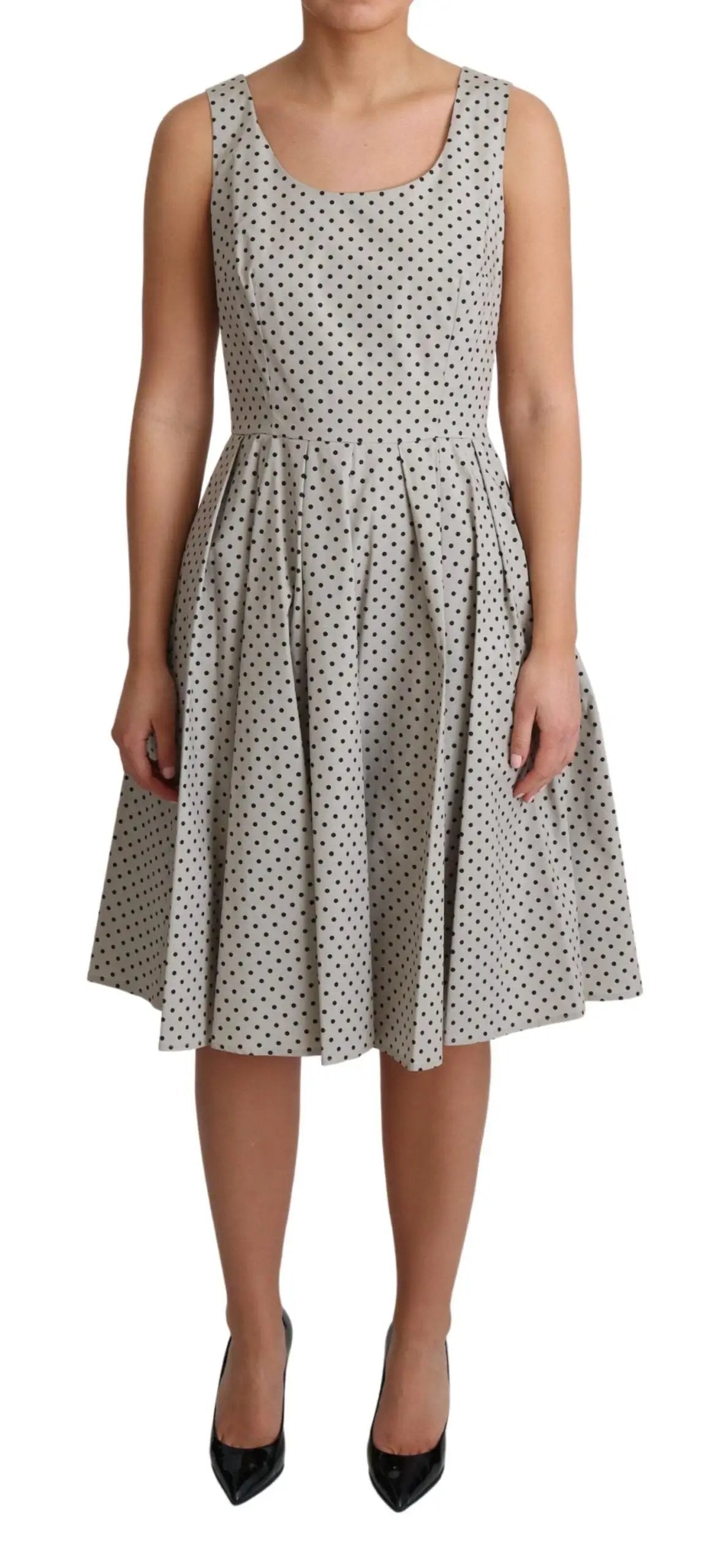 Dolce & Gabbana Beige Polka Dotted Cotton A-Line Dress by Dolce & Gabbana
