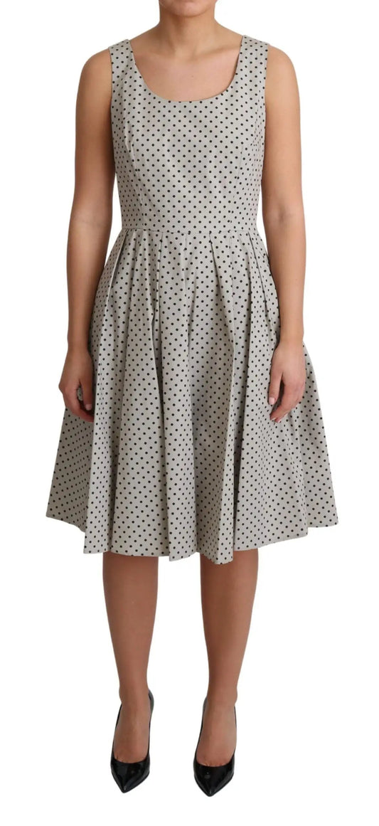 Dolce & Gabbana Beige Polka Dotted Cotton A-Line Dress by Dolce & Gabbana