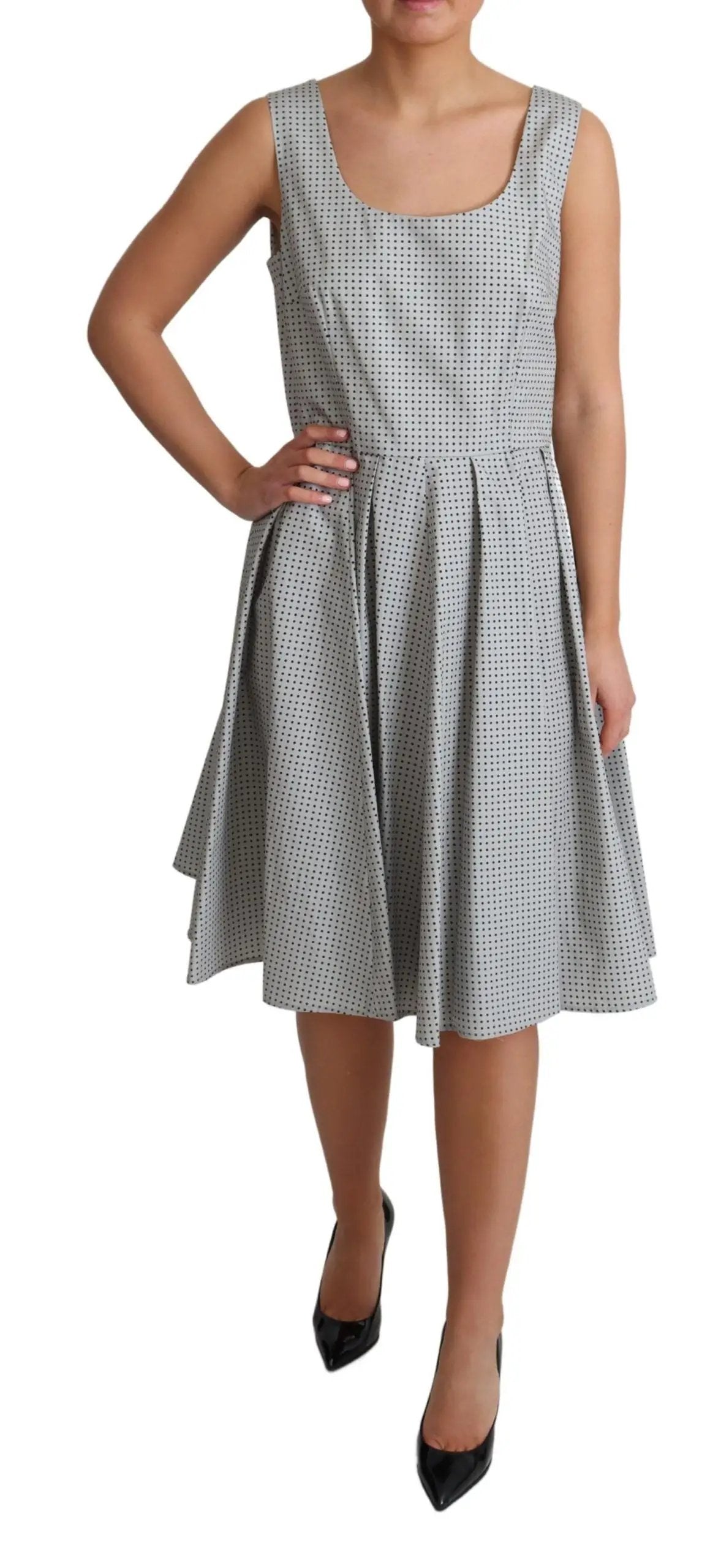Dolce & Gabbana Gray Polka Dotted Cotton A-Line Dress by Dolce & Gabbana