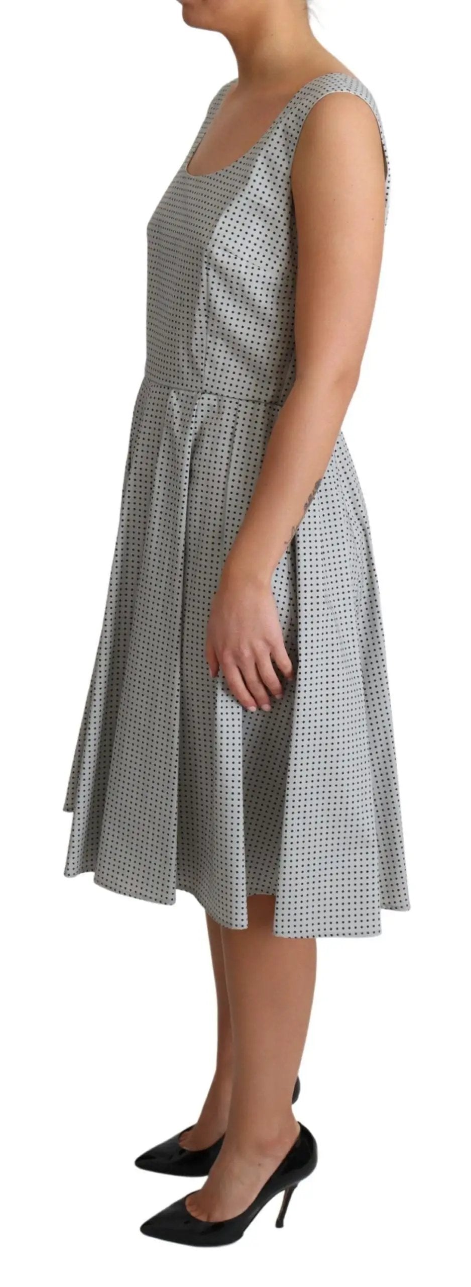 Dolce & Gabbana Gray Polka Dotted Cotton A-Line Dress by Dolce & Gabbana