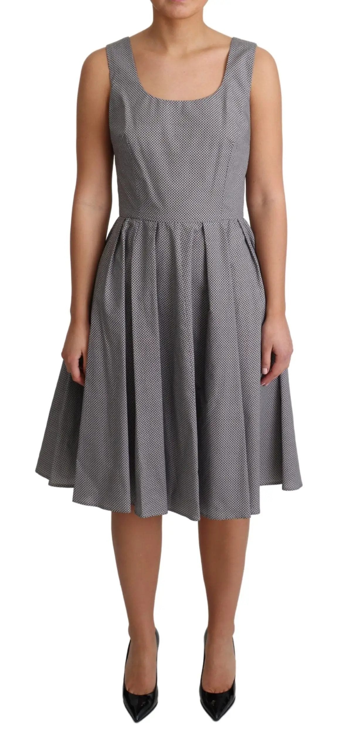 Dolce & Gabbana Blue Beige Geometric Cotton A-Line Dress by Dolce & Gabbana