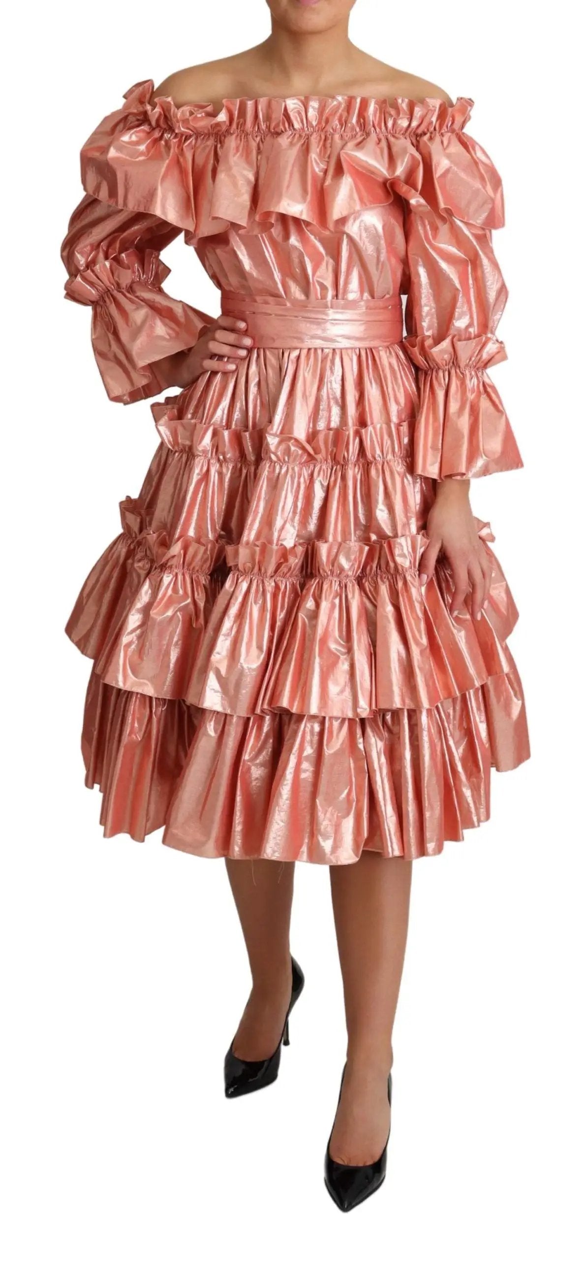 Dolce & Gabbana Pink Ruffled Dress Silk Cotton Gown Dress by Dolce & Gabbana