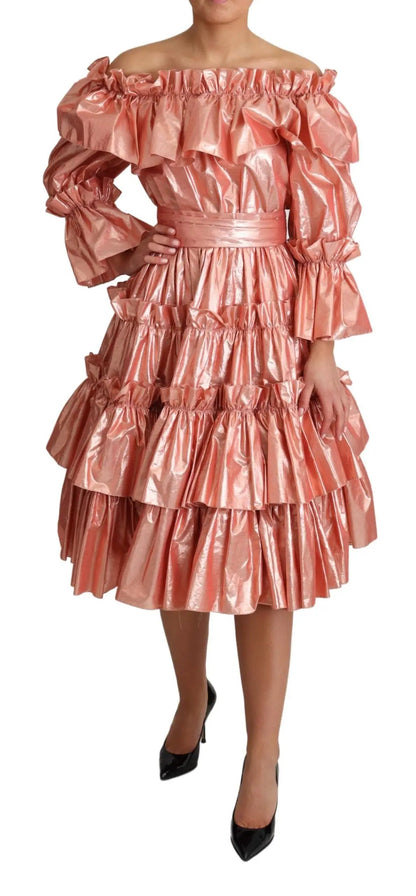 Dolce & Gabbana Pink Ruffled Dress Silk Cotton Gown Dress by Dolce & Gabbana