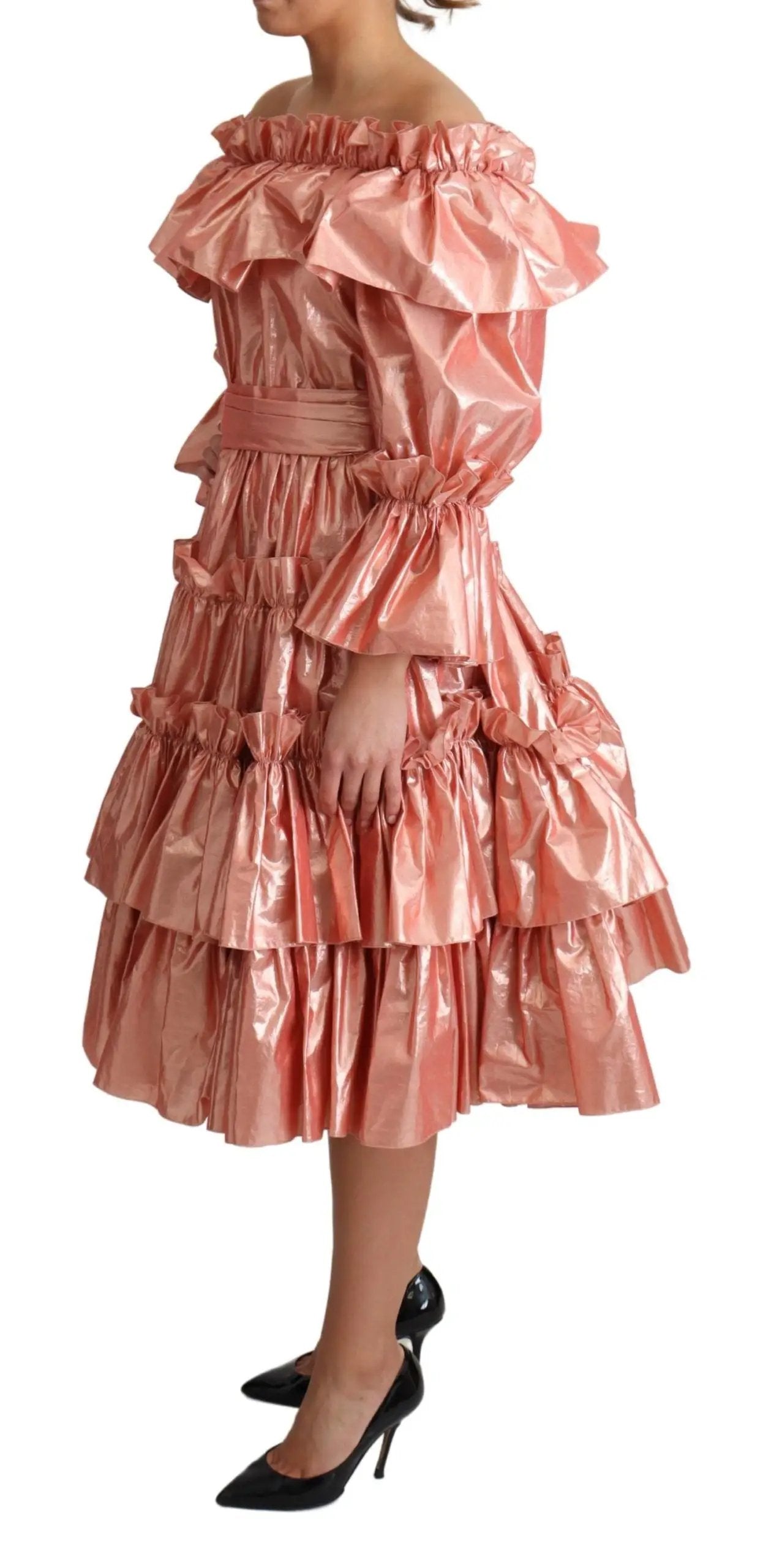 Dolce & Gabbana Pink Ruffled Dress Silk Cotton Gown Dress by Dolce & Gabbana
