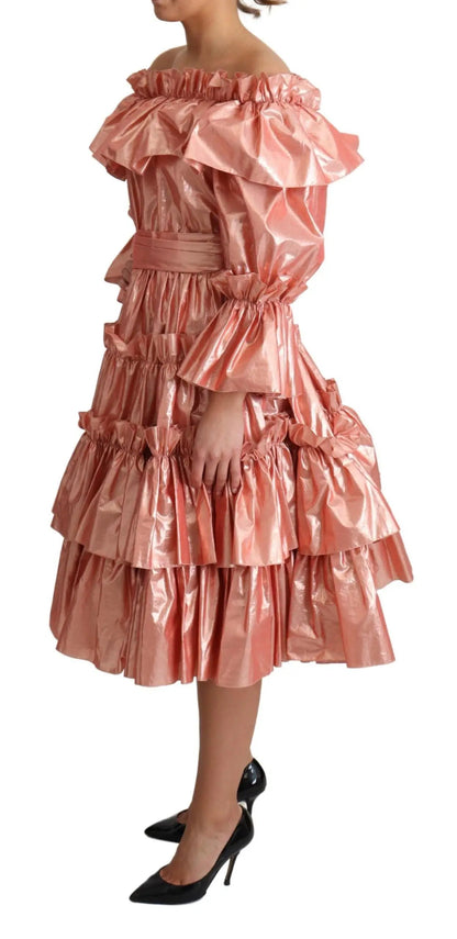 Dolce & Gabbana Pink Ruffled Dress Silk Cotton Gown Dress by Dolce & Gabbana