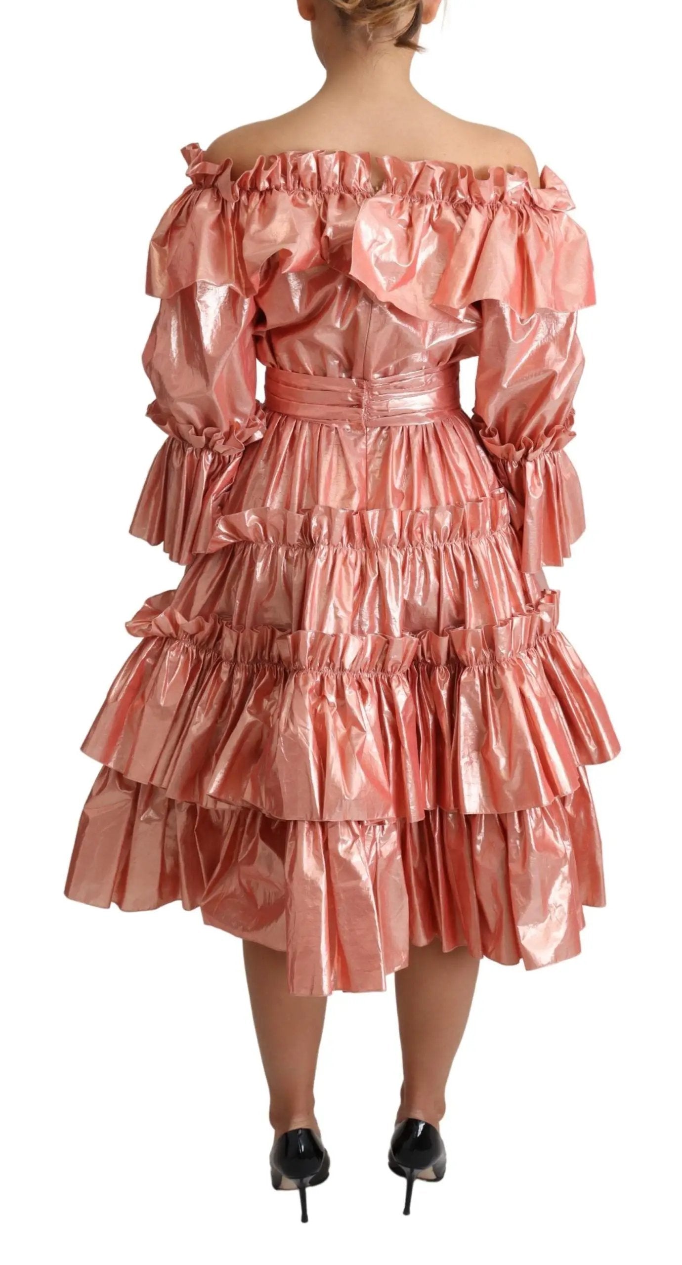 Dolce & Gabbana Pink Ruffled Dress Silk Cotton Gown Dress by Dolce & Gabbana