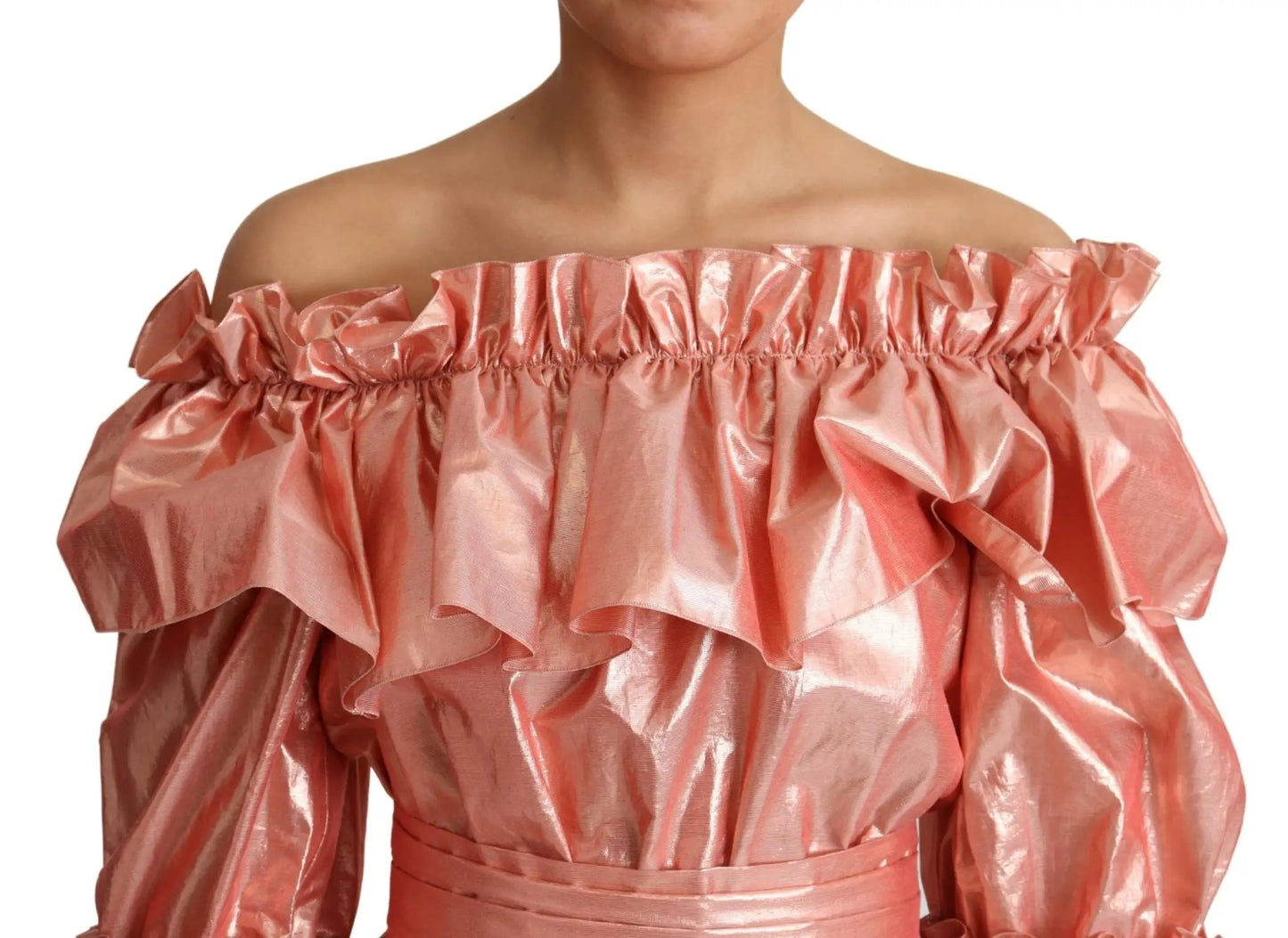 Dolce & Gabbana Pink Ruffled Dress Silk Cotton Gown Dress by Dolce & Gabbana