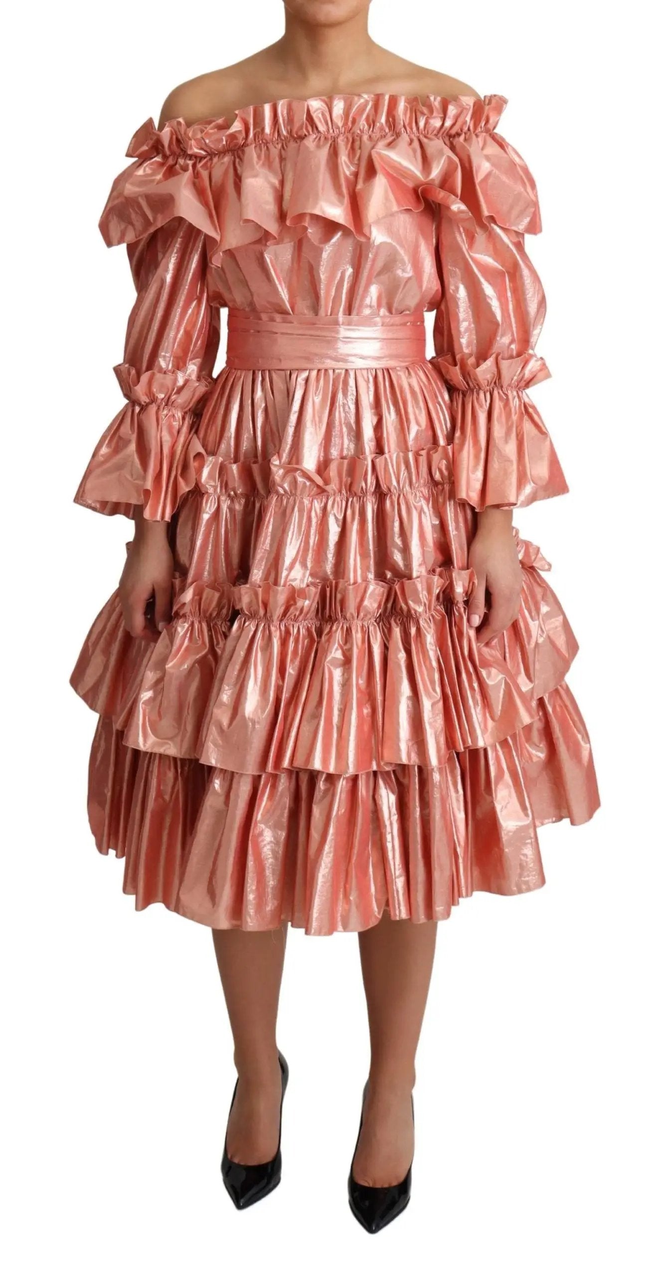 Dolce & Gabbana Pink Ruffled Dress Silk Cotton Gown Dress by Dolce & Gabbana