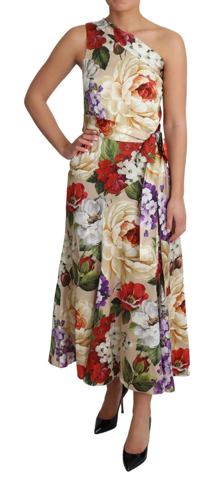 Dolce & Gabbana Print Silk Stretch One Shoulder Dress Floral by Dolce & Gabbana
