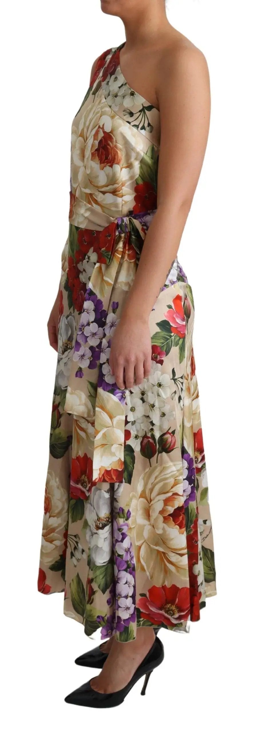 Dolce & Gabbana Print Silk Stretch One Shoulder Dress Floral by Dolce & Gabbana