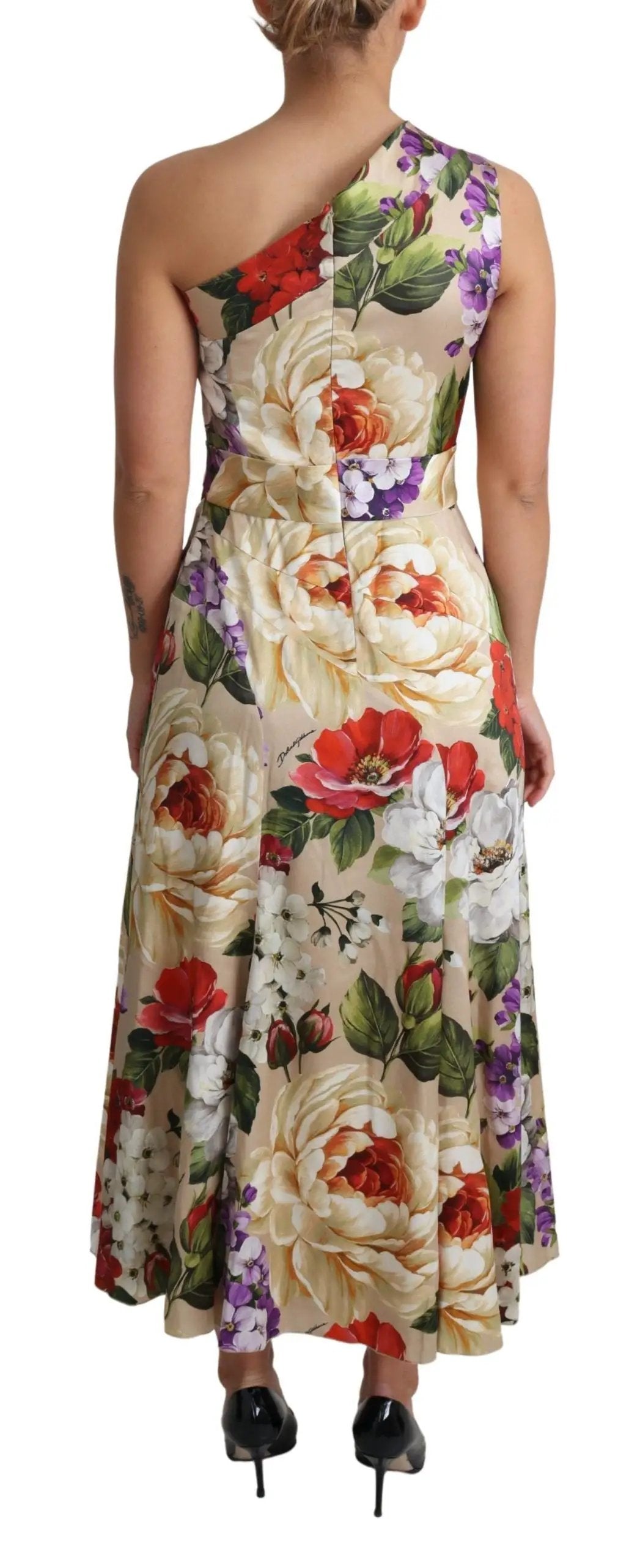 Dolce & Gabbana Print Silk Stretch One Shoulder Dress Floral by Dolce & Gabbana