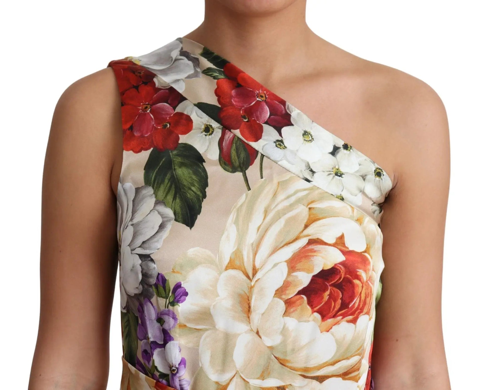 Dolce & Gabbana Print Silk Stretch One Shoulder Dress Floral by Dolce & Gabbana