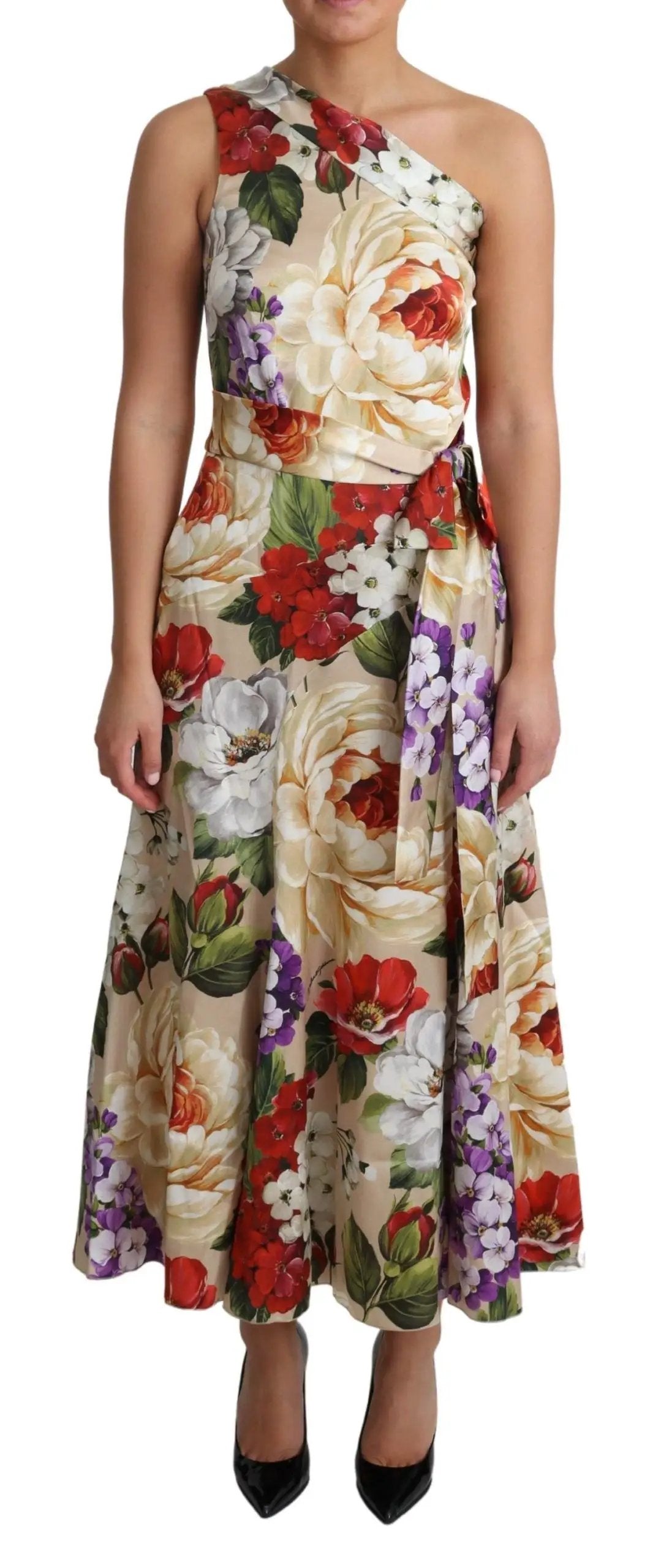 Dolce & Gabbana Print Silk Stretch One Shoulder Dress Floral by Dolce & Gabbana