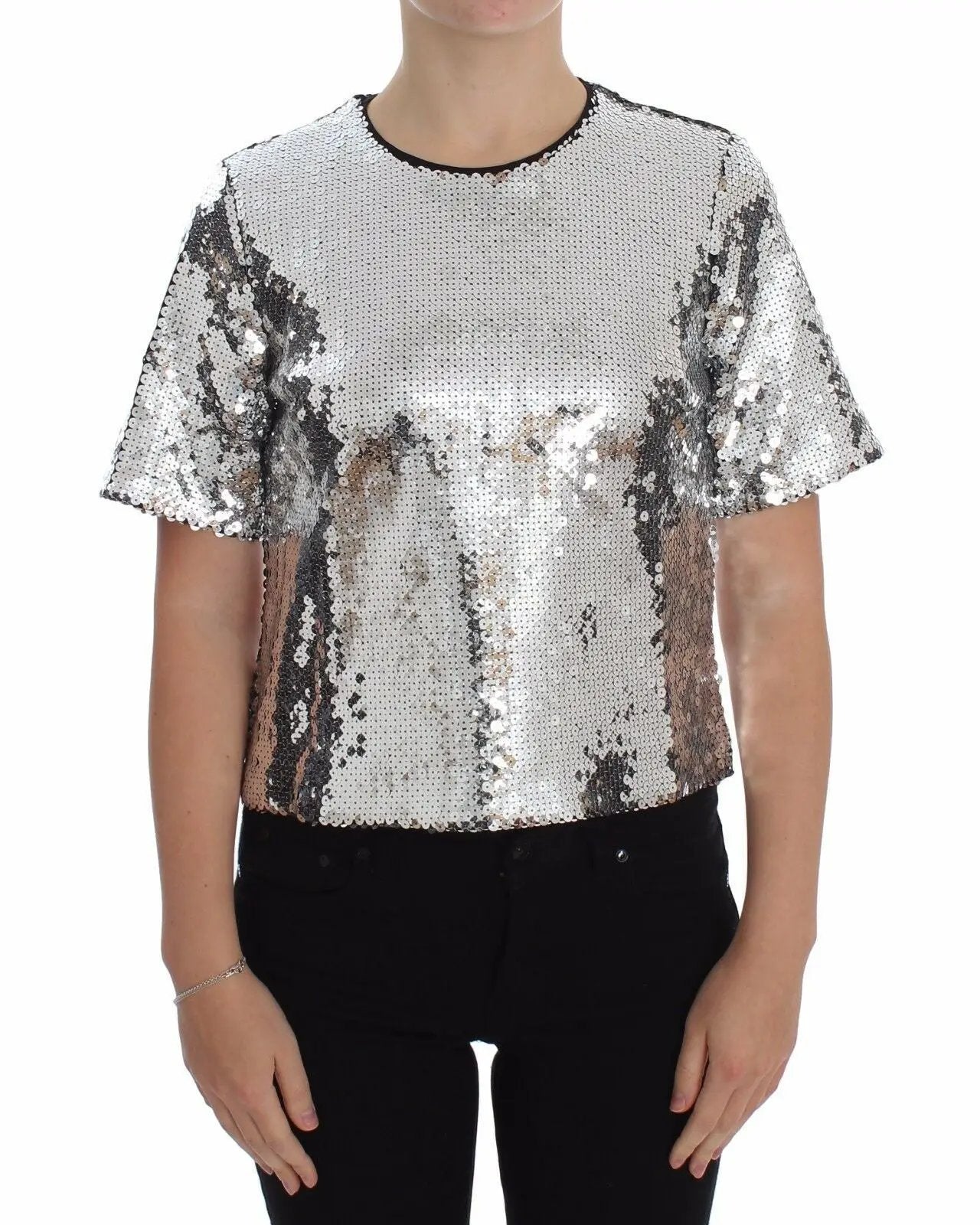 Dolce & Gabbana Silver Sequined Crewneck Blouse T-shirt Top by Dolce & Gabbana