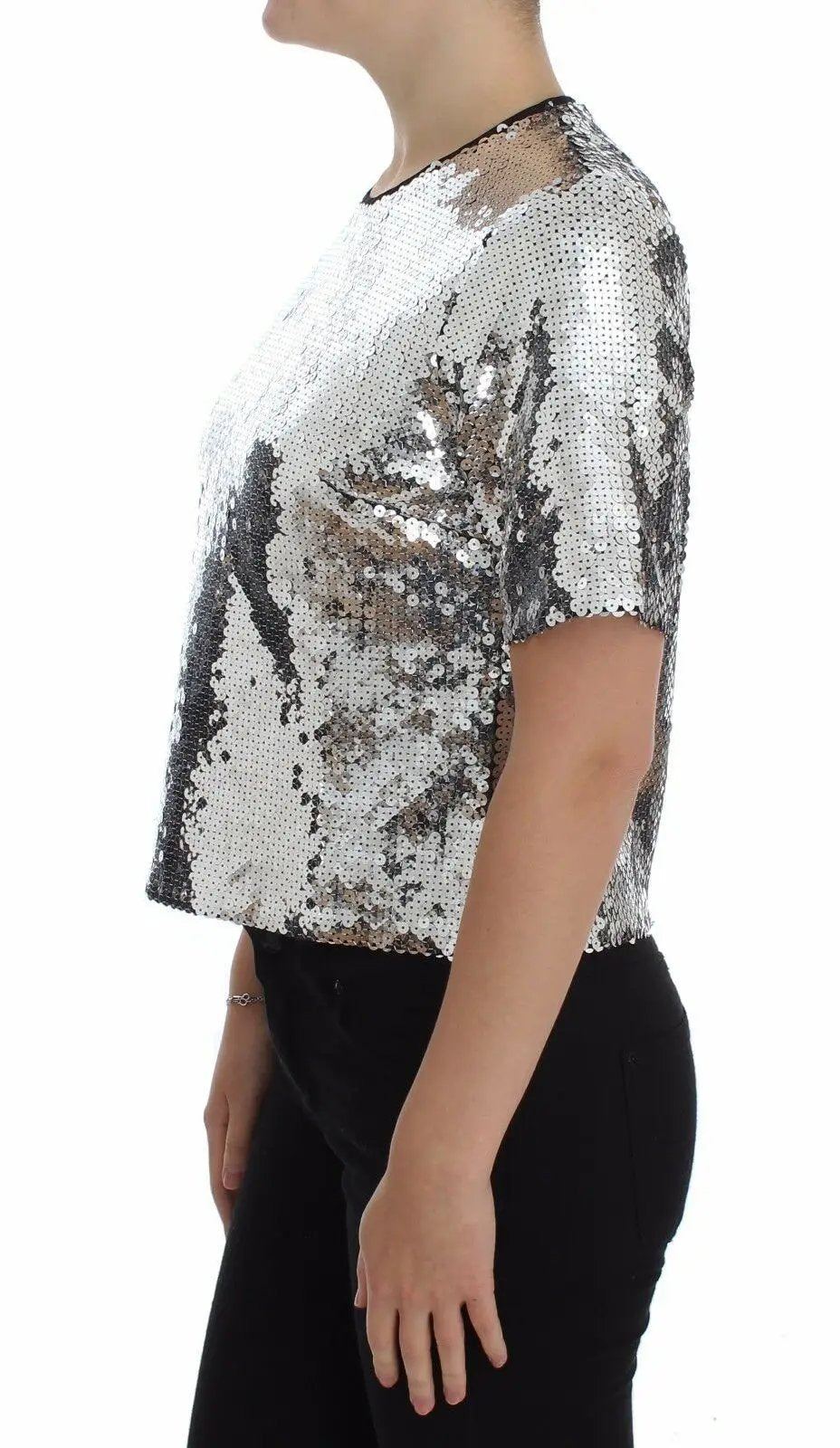 Dolce & Gabbana Silver Sequined Crewneck Blouse T-shirt Top by Dolce & Gabbana