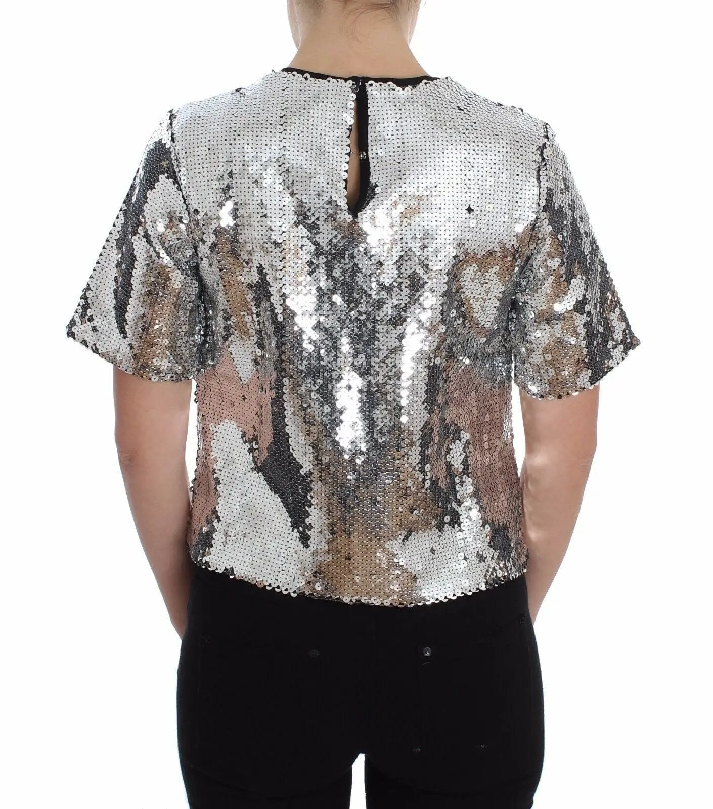 Dolce & Gabbana Silver Sequined Crewneck Blouse T-shirt Top by Dolce & Gabbana