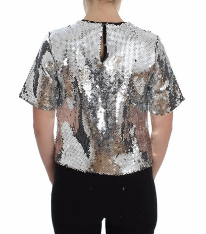 Dolce & Gabbana Silver Sequined Crewneck Blouse T-shirt Top by Dolce & Gabbana