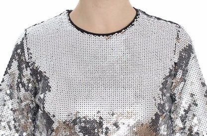 Dolce & Gabbana Silver Sequined Crewneck Blouse T-shirt Top by Dolce & Gabbana