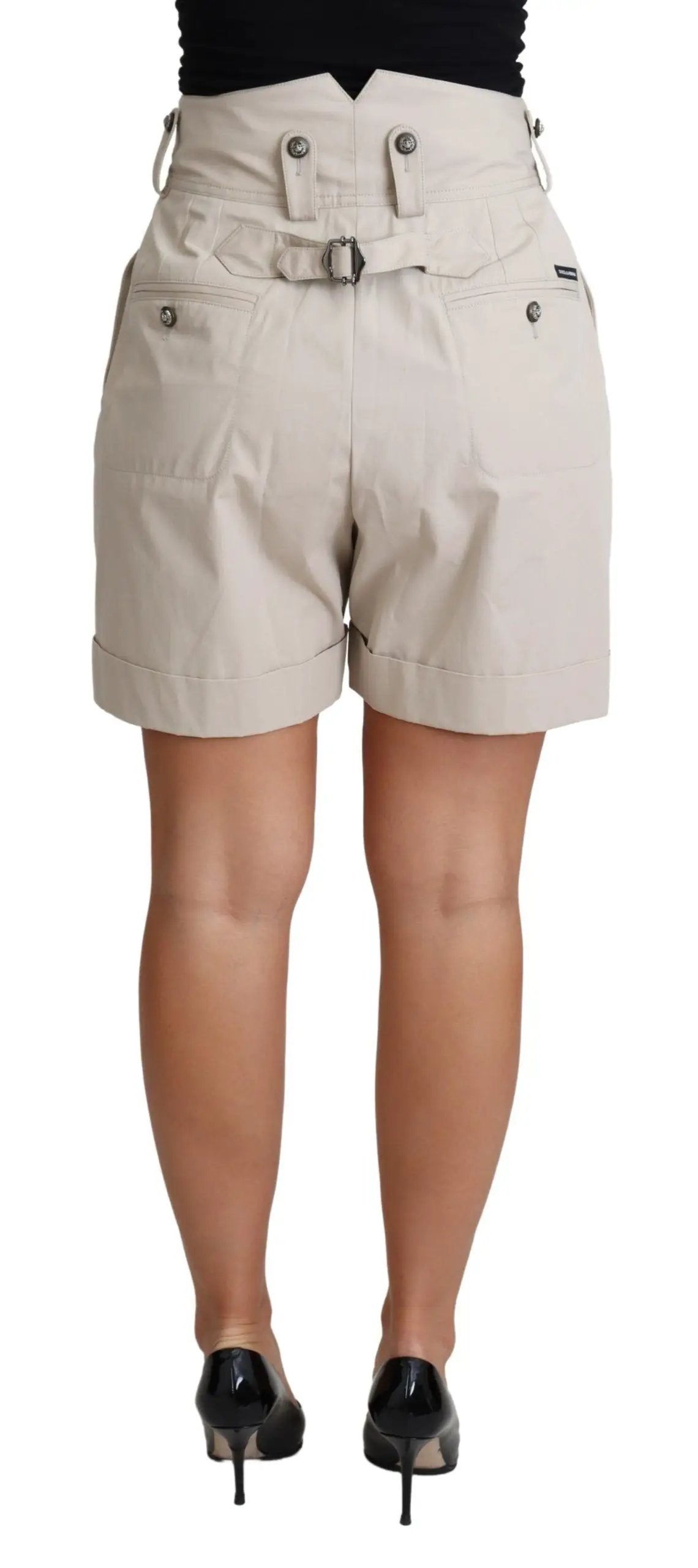 Dolce & Gabbana Beige Cotton Pleated High Waist Casual Shorts by Dolce & Gabbana