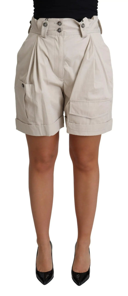 Dolce & Gabbana Beige Cotton Pleated High Waist Casual Shorts by Dolce & Gabbana