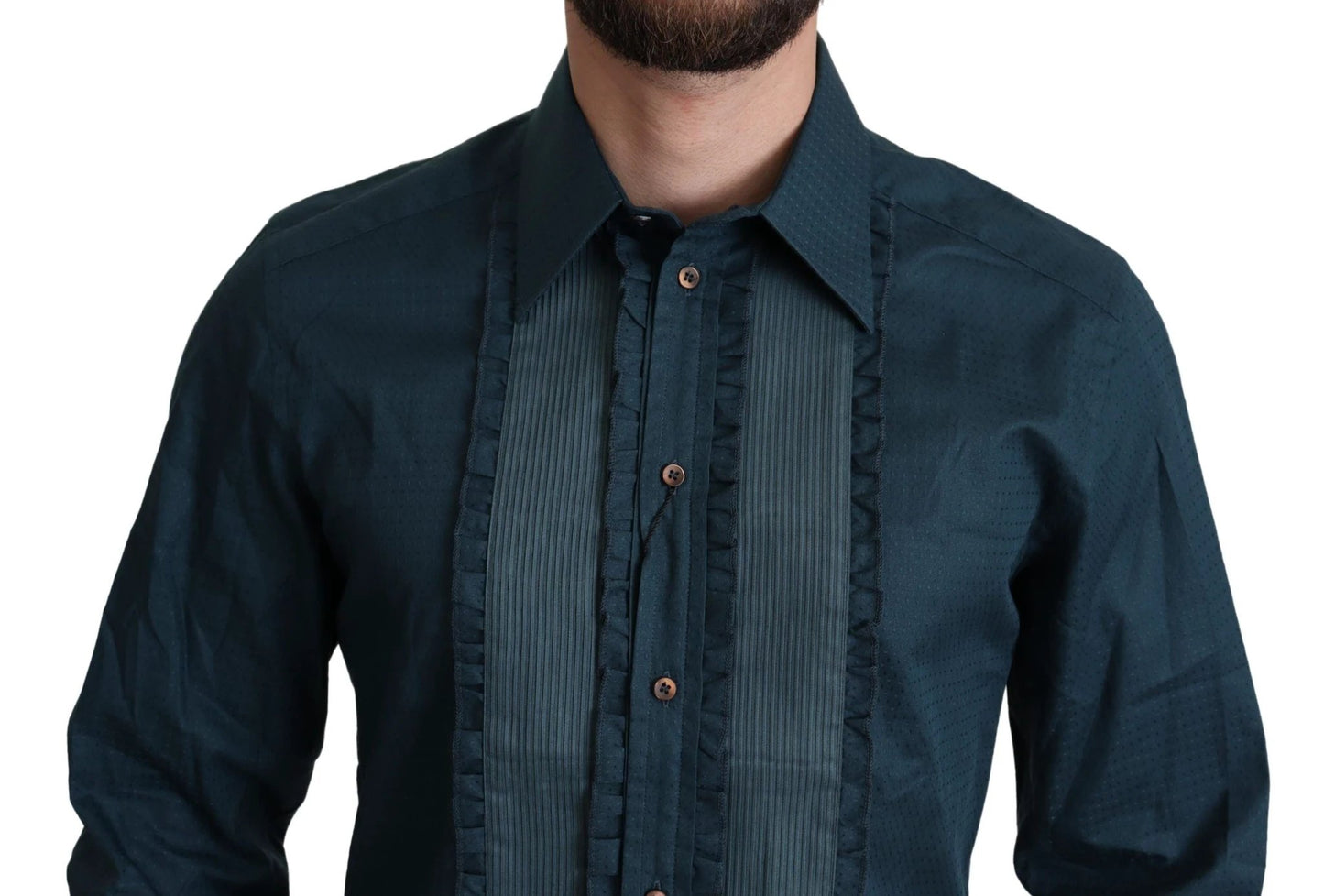 Dolce & Gabbana Blue Placket Cotton Dress Formal Shirt