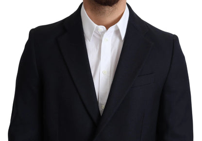 Dolce & Gabbana Dark Blue Wool Single Breasted Coat Jacket