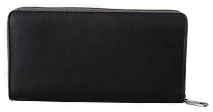 Dolce & Gabbana Black Zip Around Continental Clutch Leather Wallet