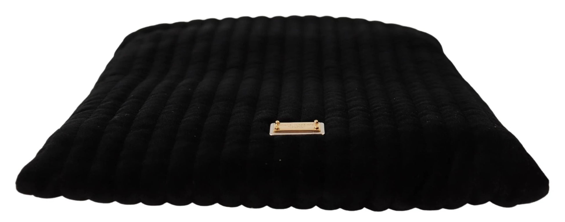 Dolce & Gabbana Black Velvet Quilt Drawstring Logo Plaque Pouch Bag by Dolce & Gabbana
