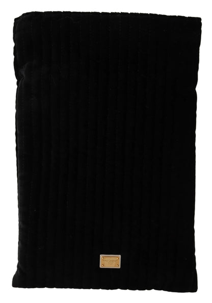Dolce & Gabbana Black Velvet Quilt Drawstring Logo Plaque Pouch Bag by Dolce & Gabbana