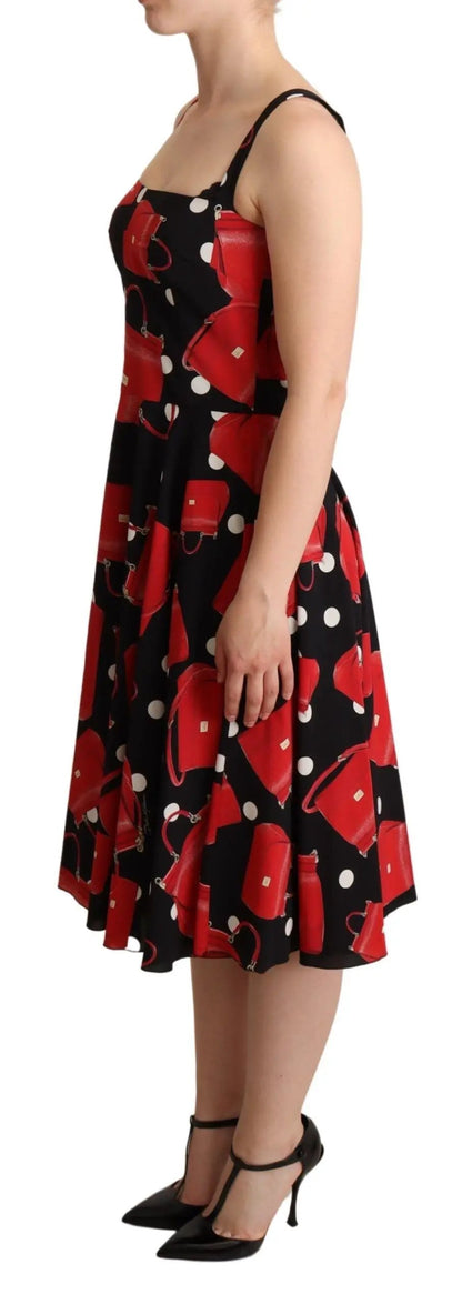 Dolce & Gabbana Black Red Bag Print A-line Mid Length Dress by Dolce & Gabbana