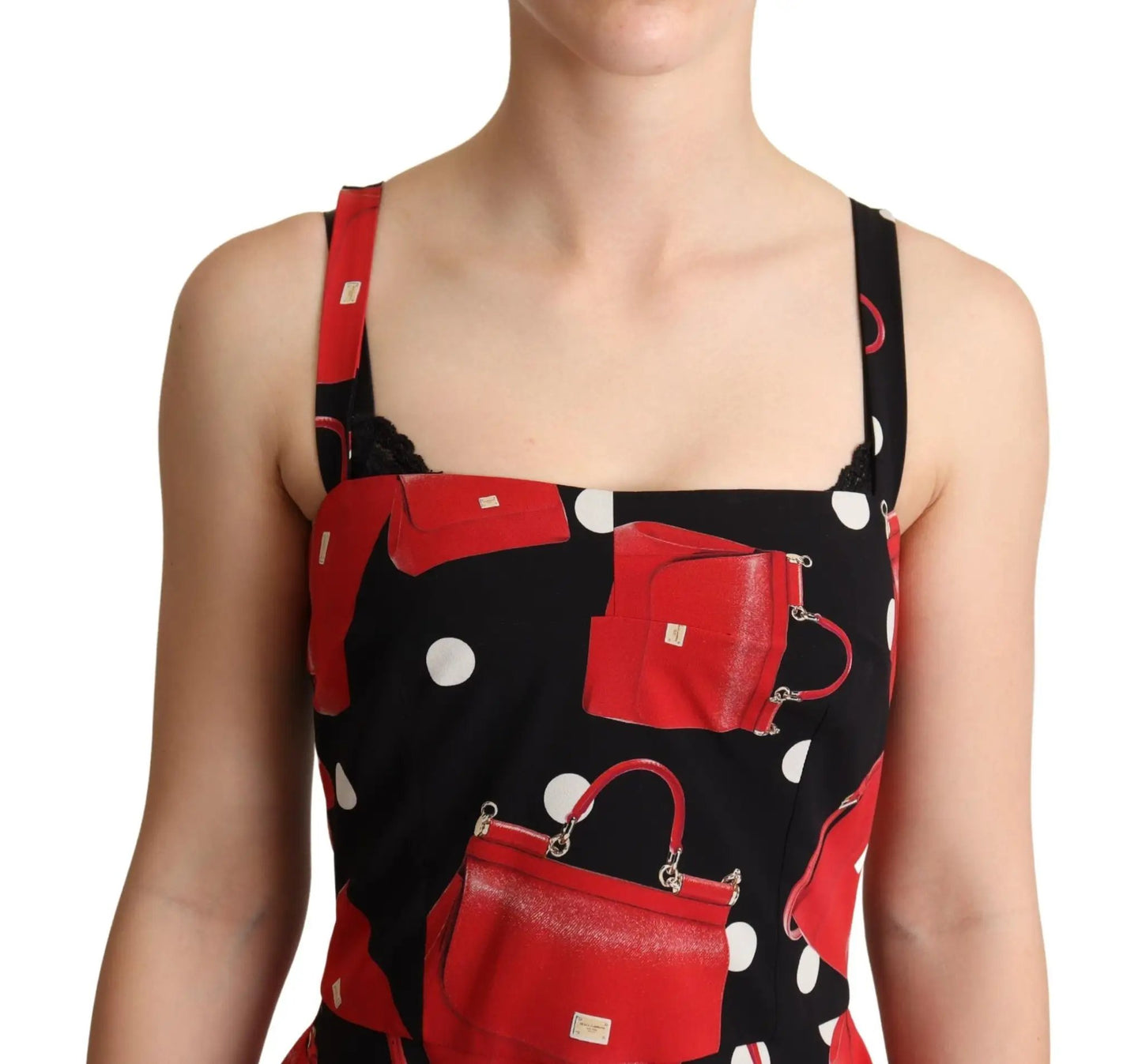 Dolce & Gabbana Black Red Bag Print A-line Mid Length Dress by Dolce & Gabbana