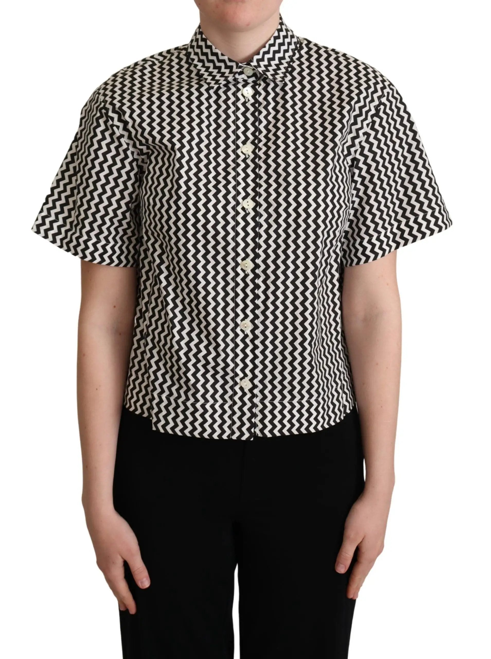 Dolce & Gabbana Black White Zigzag Collar Cotton Top Shirt by Dolce & Gabbana