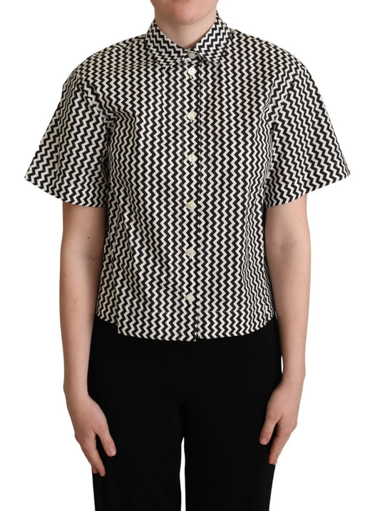 Dolce & Gabbana Black White Zigzag Collar Cotton Top Shirt by Dolce & Gabbana
