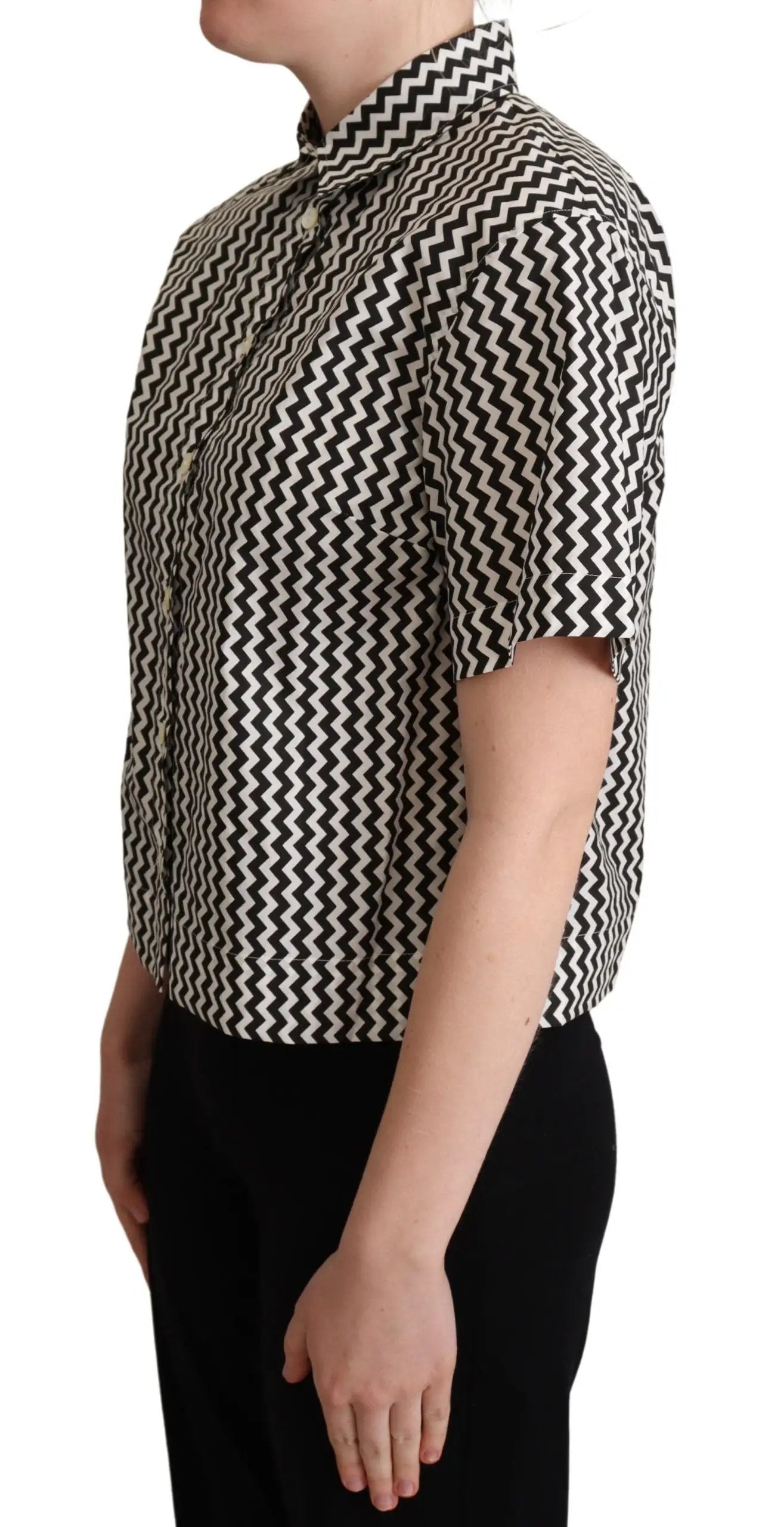 Dolce & Gabbana Black White Zigzag Collar Cotton Top Shirt by Dolce & Gabbana
