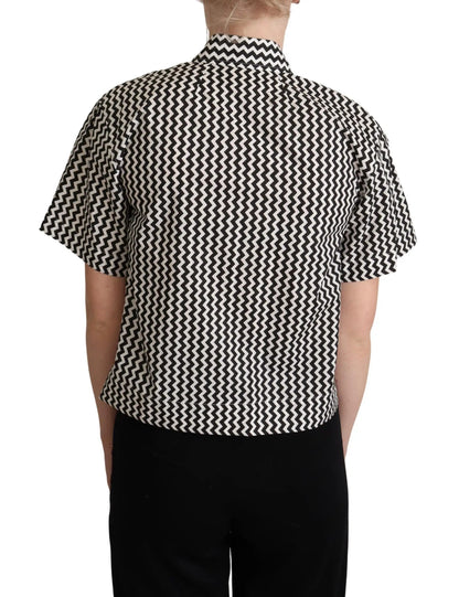 Dolce & Gabbana Black White Zigzag Collar Cotton Top Shirt by Dolce & Gabbana