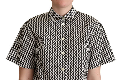 Dolce & Gabbana Black White Zigzag Collar Cotton Top Shirt by Dolce & Gabbana
