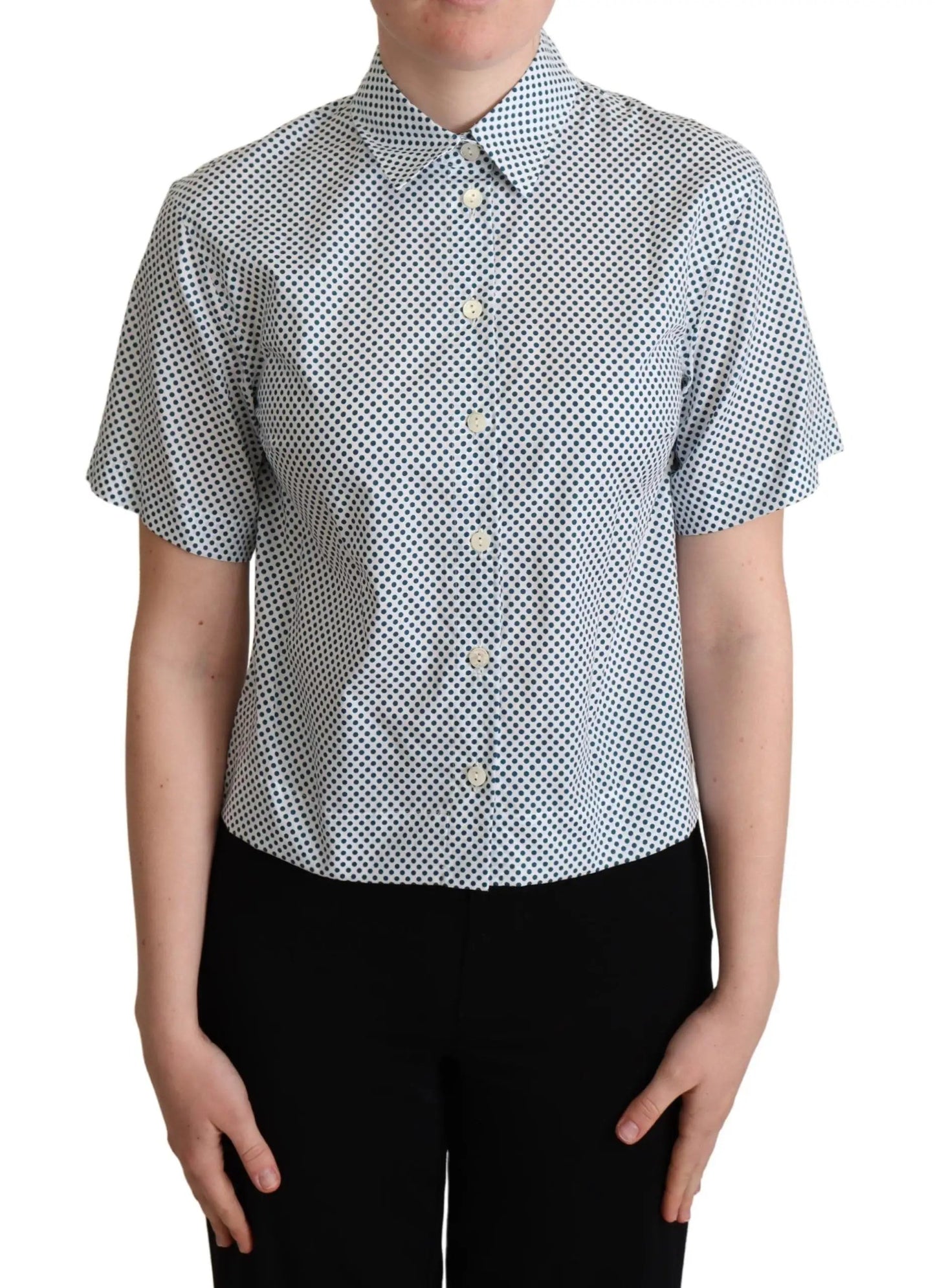 Dolce & Gabbana White Blue Polka Dot Cotton Shirt by Dolce & Gabbana
