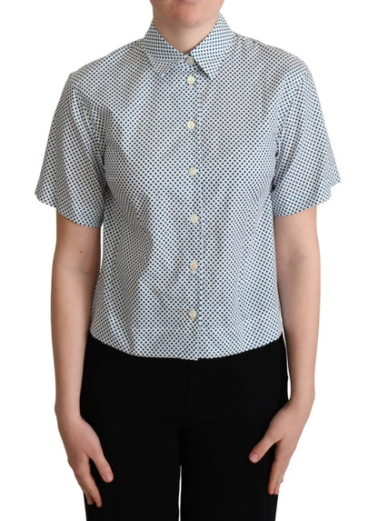 Dolce & Gabbana White Blue Polka Dot Cotton Shirt by Dolce & Gabbana