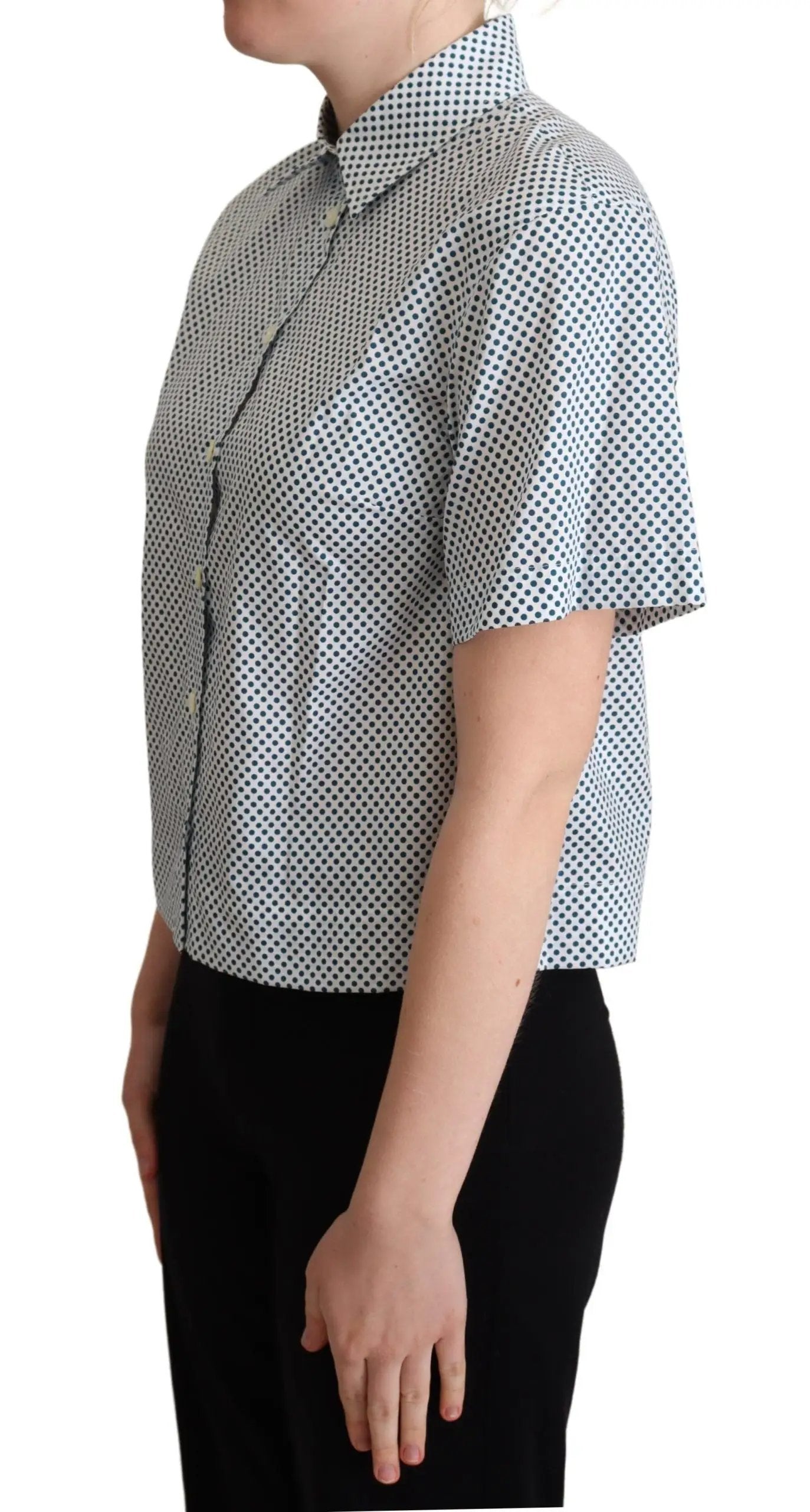 Dolce & Gabbana White Blue Polka Dot Cotton Shirt by Dolce & Gabbana