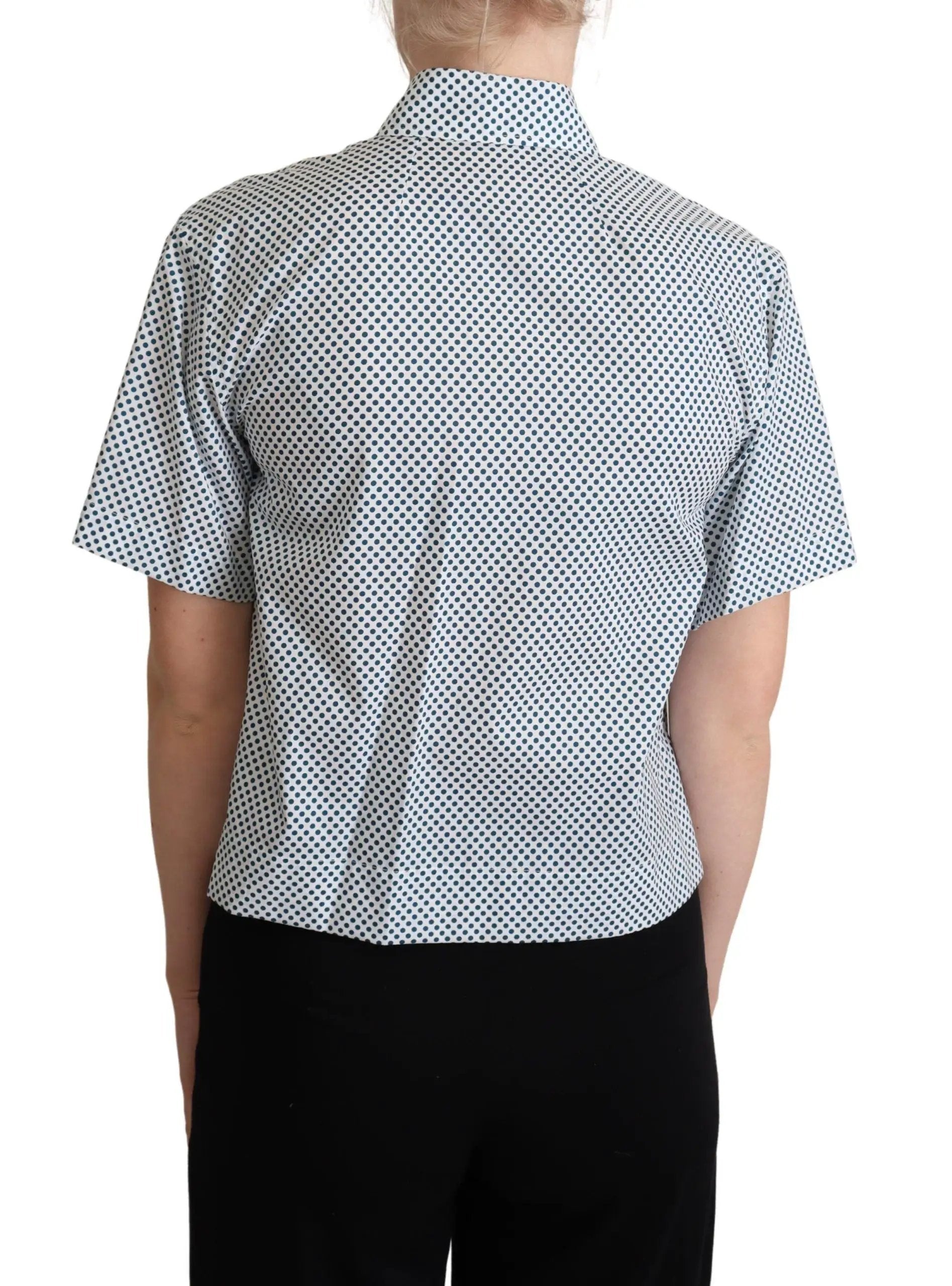 Dolce & Gabbana White Blue Polka Dot Cotton Shirt by Dolce & Gabbana