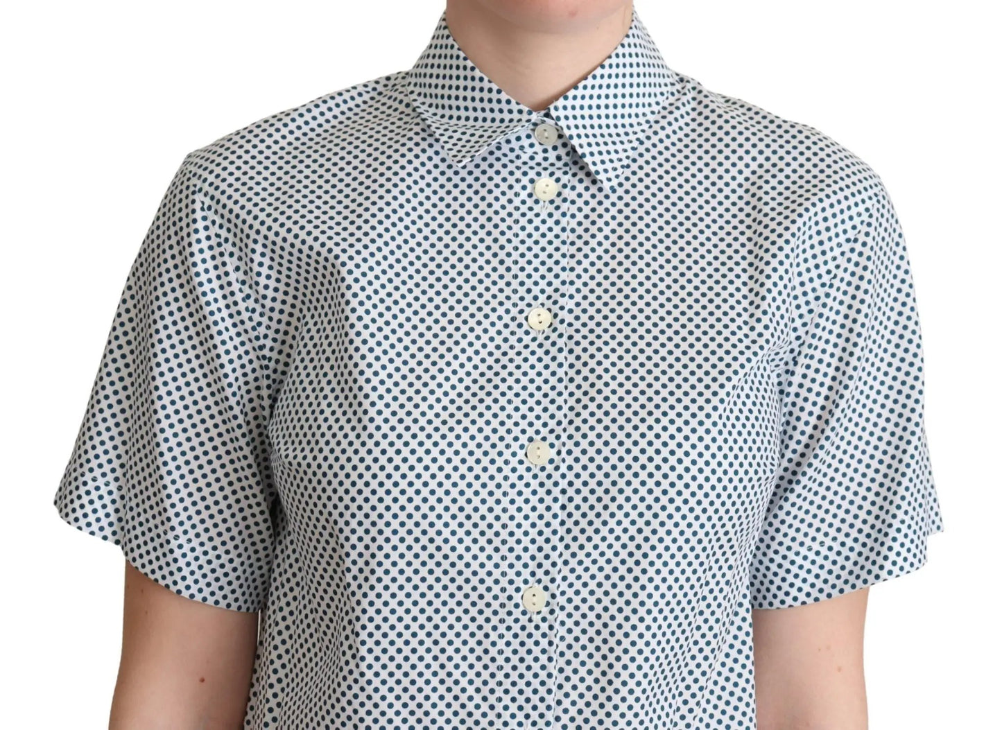 Dolce & Gabbana White Blue Polka Dot Cotton Shirt by Dolce & Gabbana