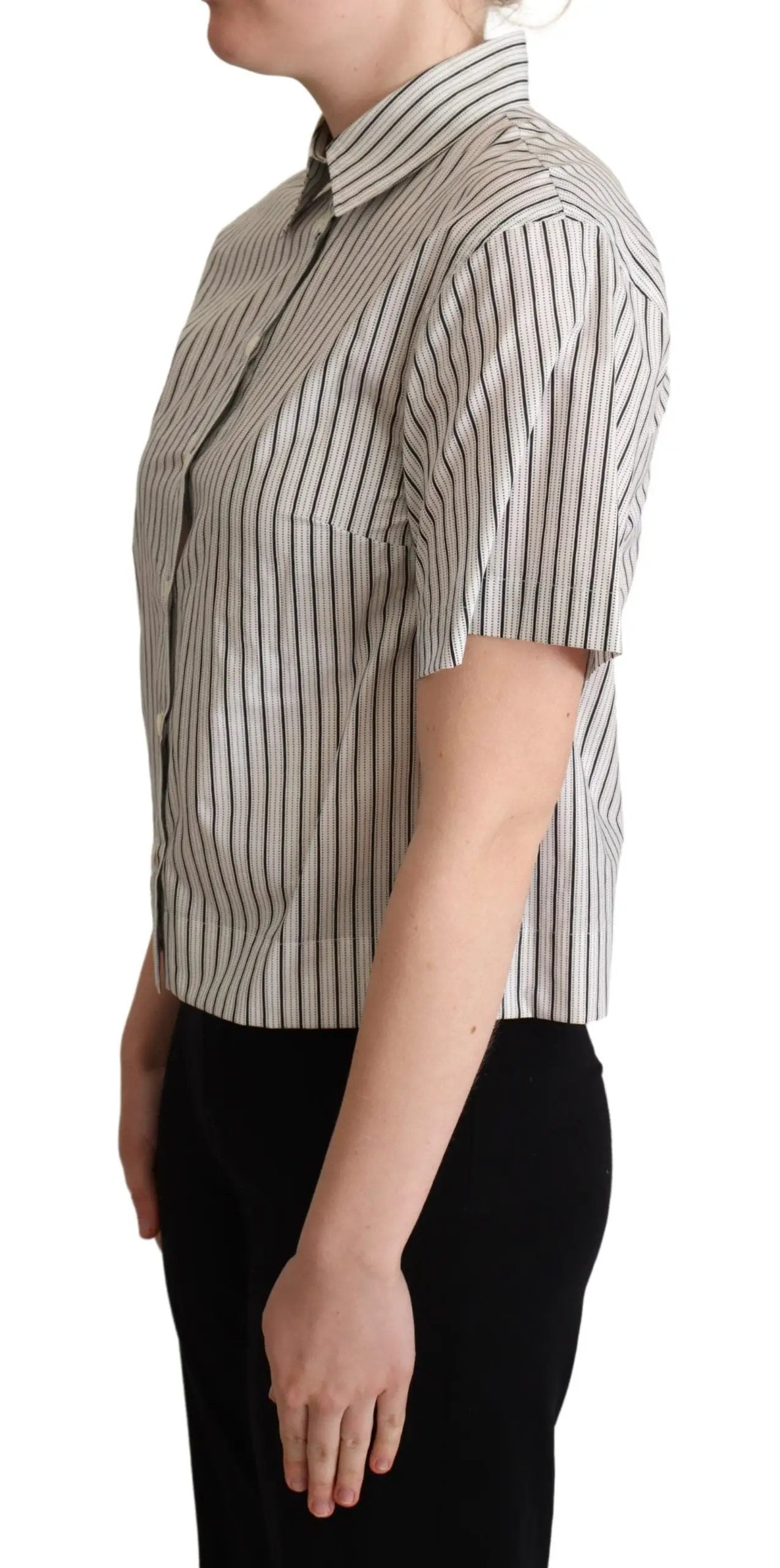 Dolce & Gabbana White Black Striped Collared Shirt by Dolce & Gabbana