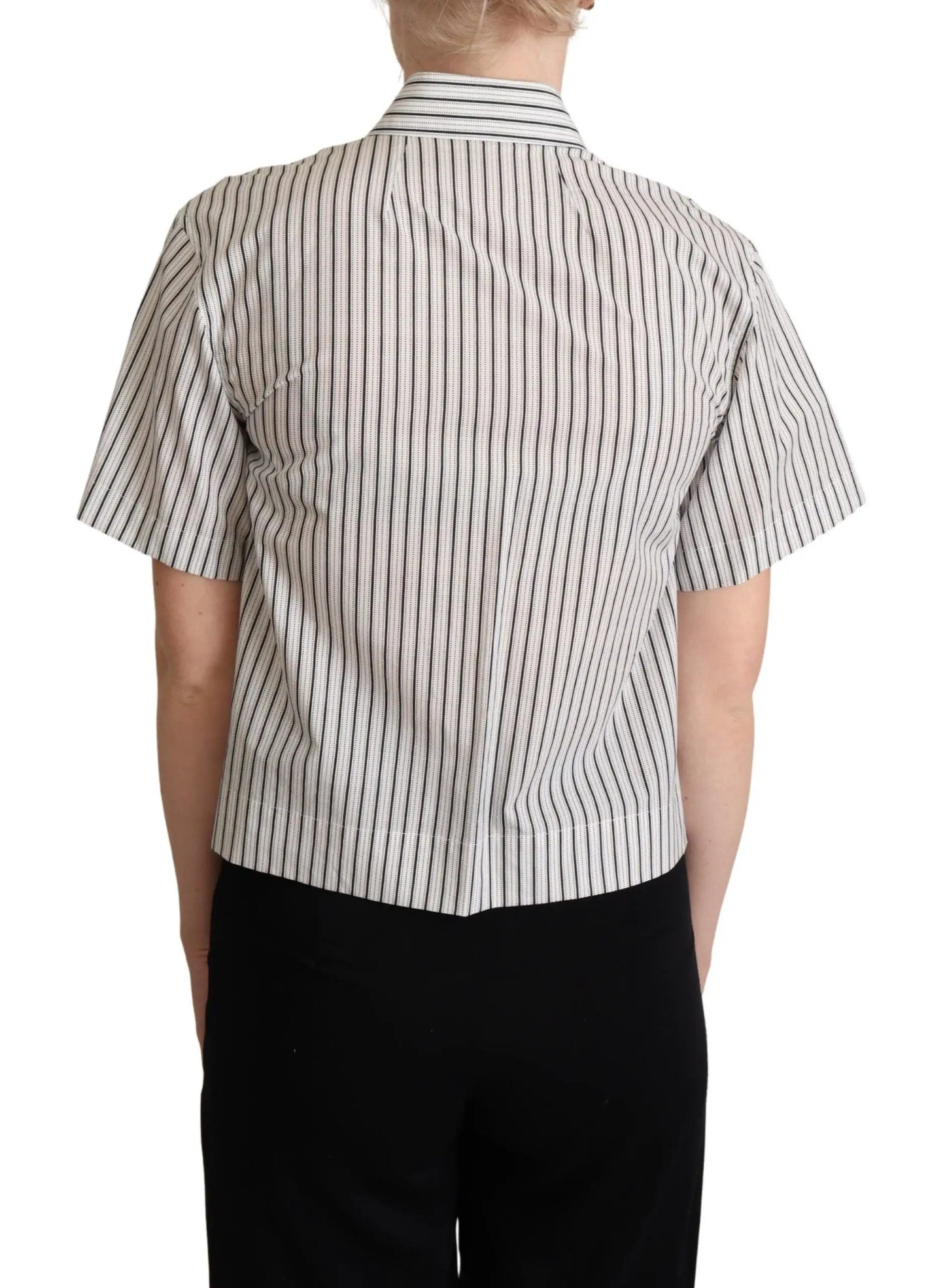 Dolce & Gabbana White Black Striped Collared Shirt by Dolce & Gabbana