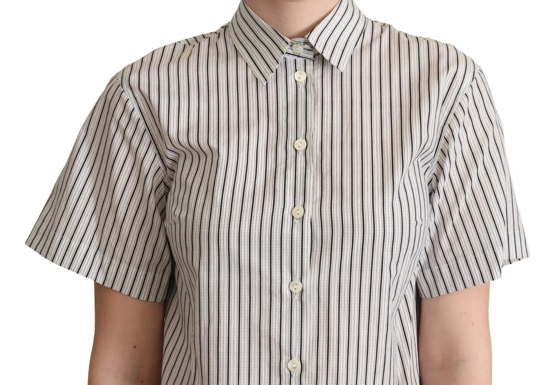 Dolce & Gabbana White Black Striped Collared Shirt by Dolce & Gabbana