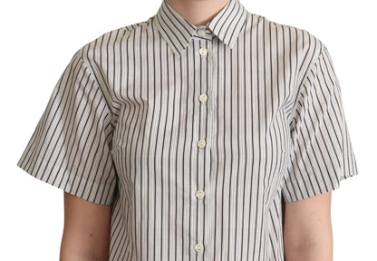 Dolce & Gabbana White Black Striped Collared Shirt by Dolce & Gabbana