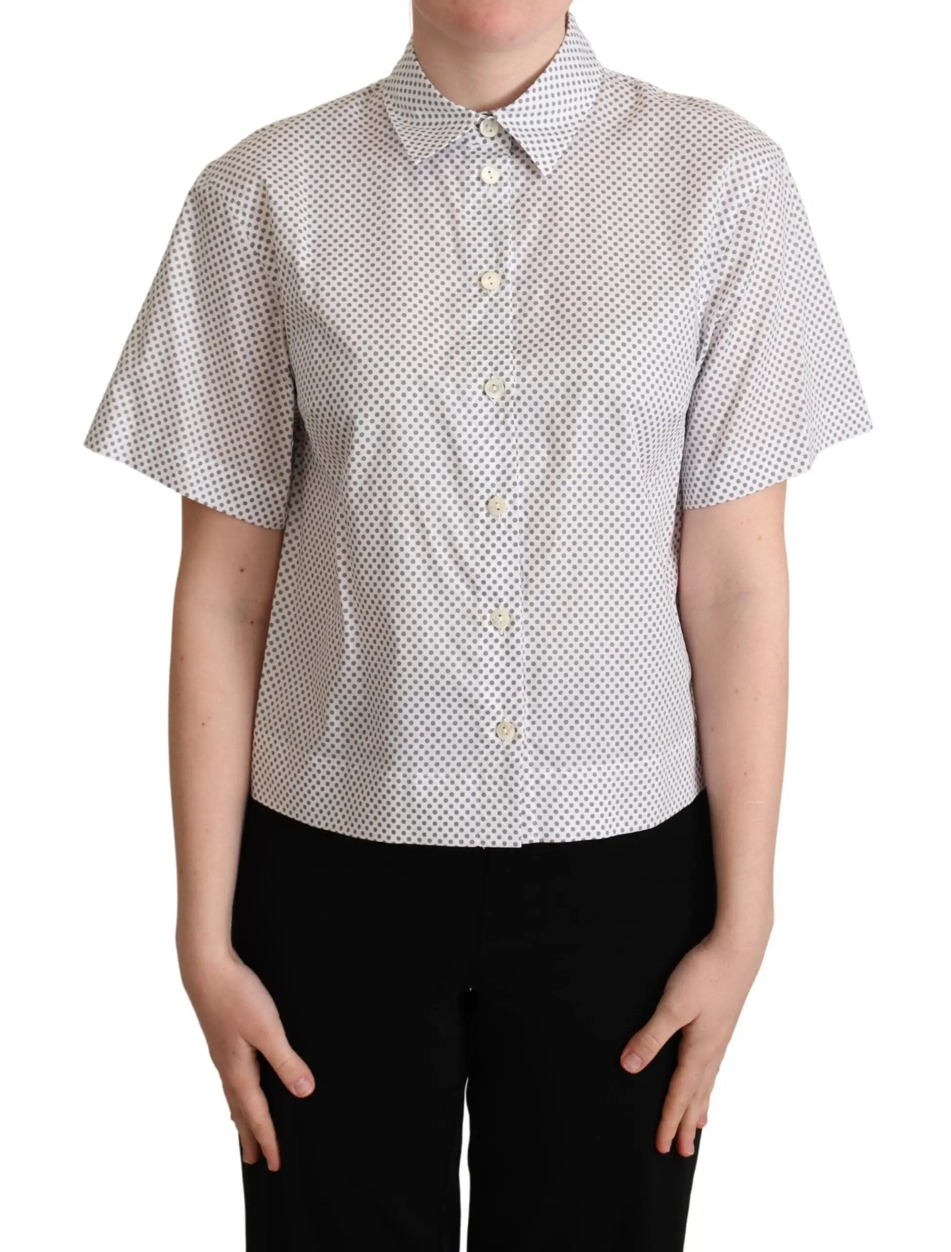 Dolce & Gabbana White Gray Polka Dots Collared Button Shirt by Dolce & Gabbana